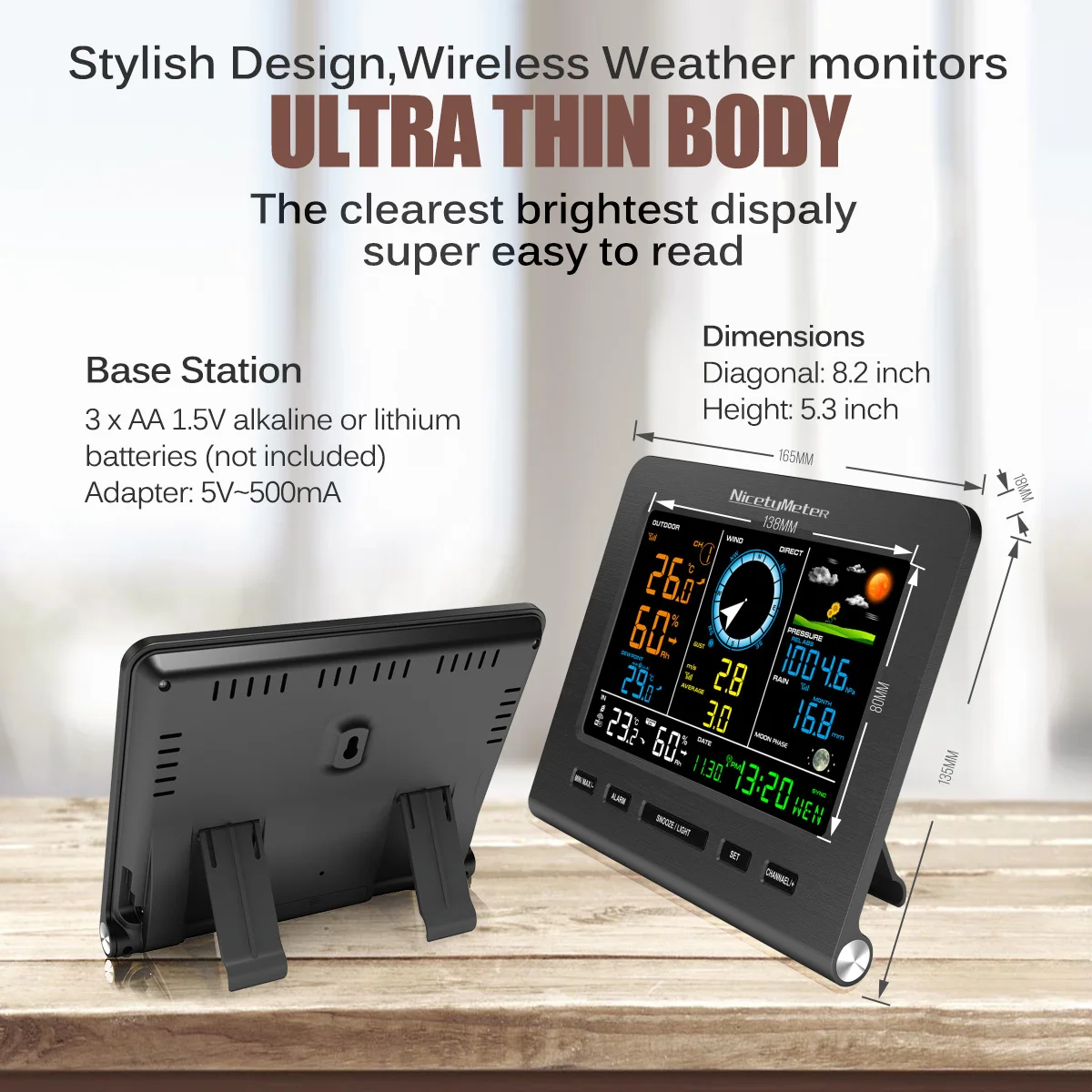 Internet Wireless Weather Station Forecast Temperature Pressure Humidity Wind Gauge Rain Moon Phrase Alarm Clock | Инструменты