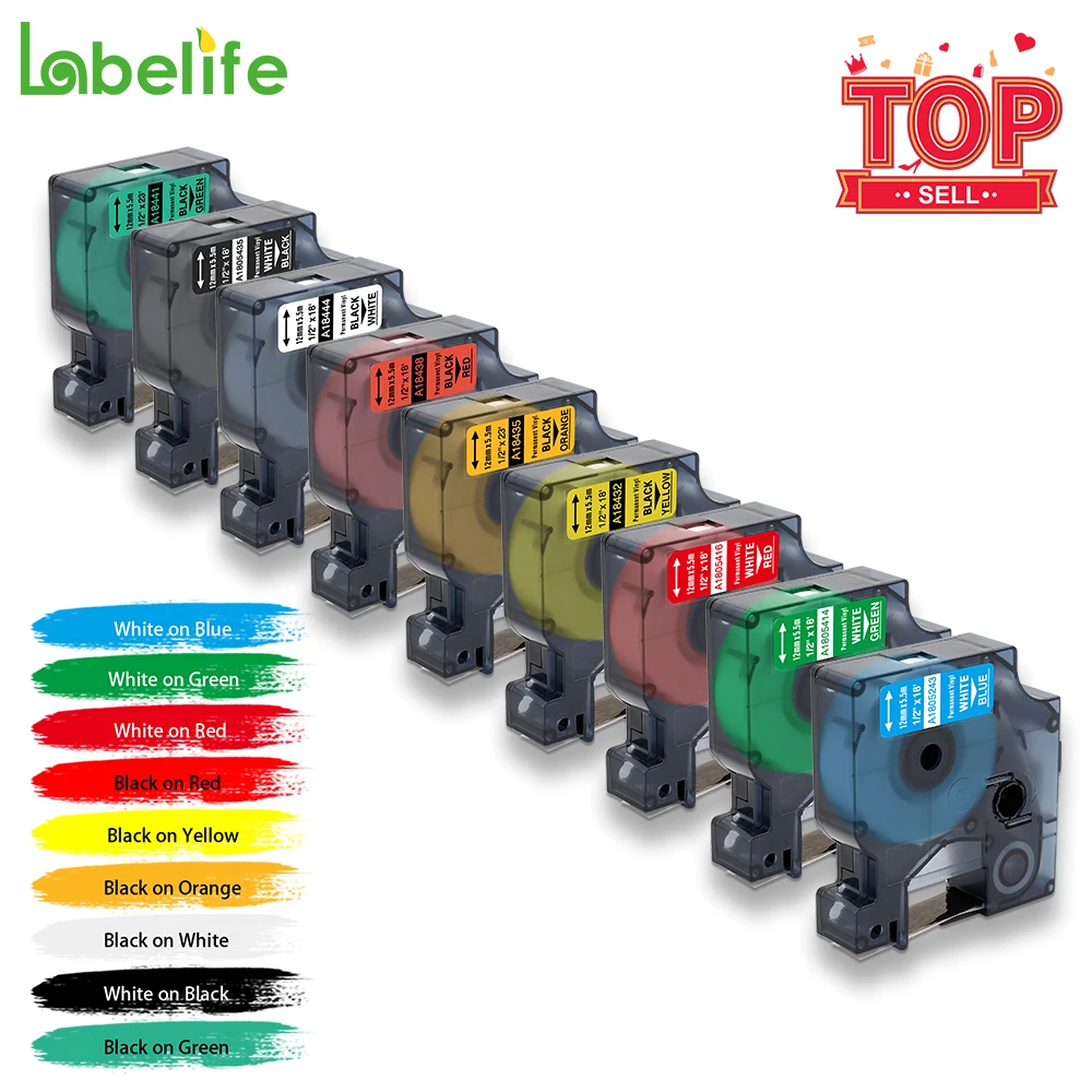 Ярлыки Labelife 18432 18435 18438 18444 совместимые с DYMO Rhino цветные виниловые этикетки кассета