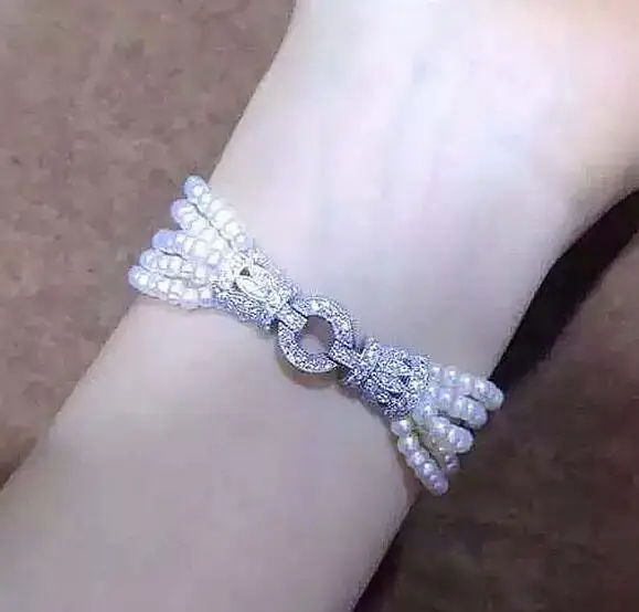 

free shipping Jewelry 5-6 mm natural south sea white pearl bracelet micro inlay zircon crystal