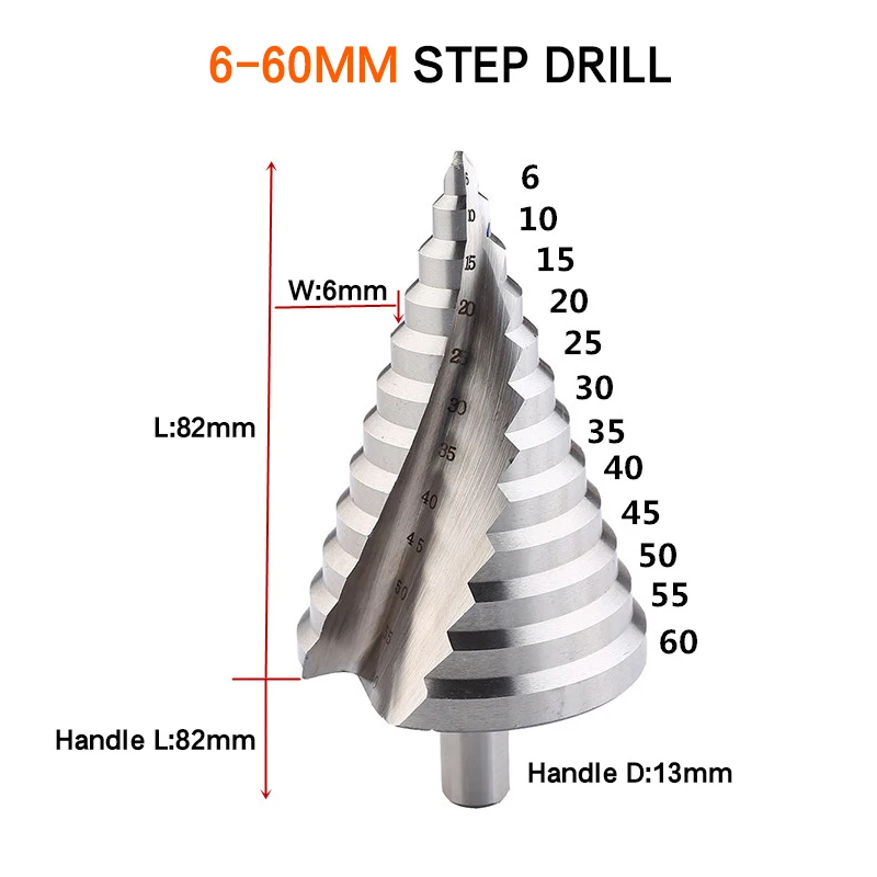 Набор ступенчатых конусных сверл комплект из 12 насадок 6 60 мм для сверления