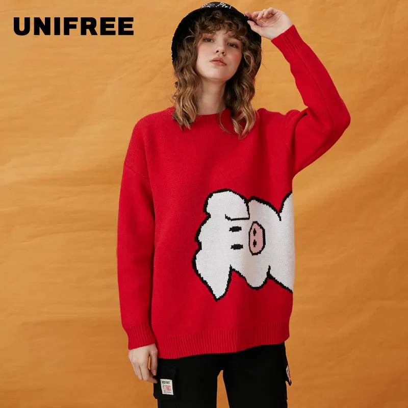 UNIFREE 2019 Осенний-зимний новое поступление свитер для женщин красного цвета