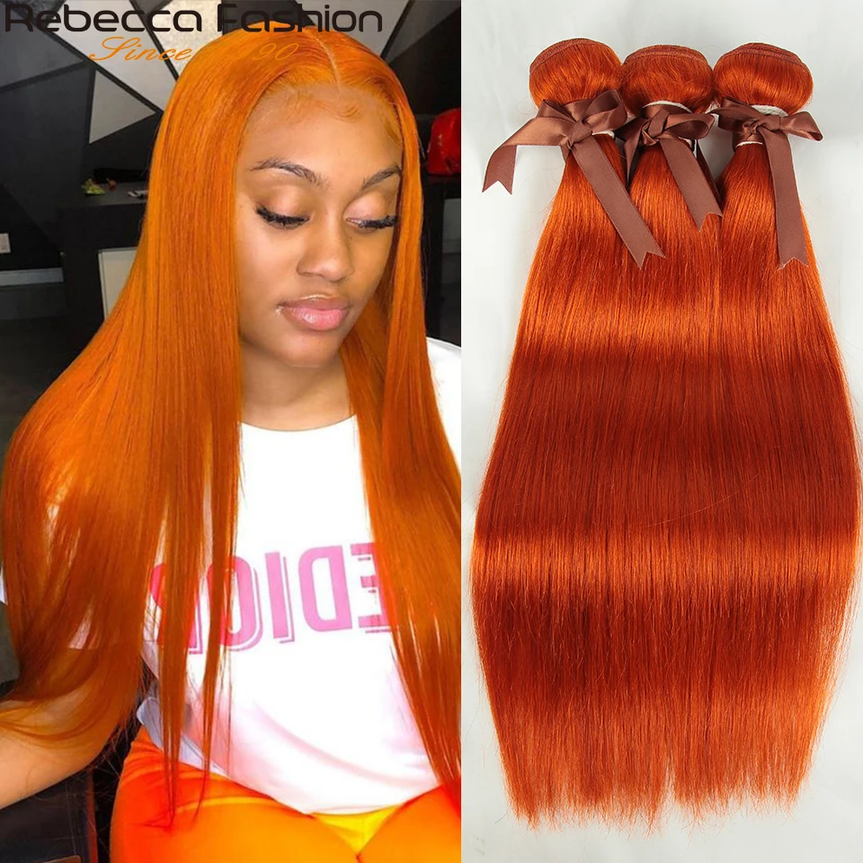 Rebecca Orange пряди волос бразильские Прямые Remy человеческие волосы для наращивания