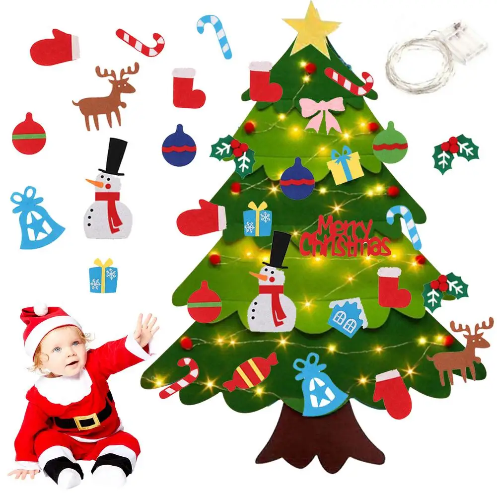 

DIY Felt Christmas Tree With LED Light New Year Kids Gift Toys Door Wall Hanging Ornaments Christmas Decoration For Home Navidad