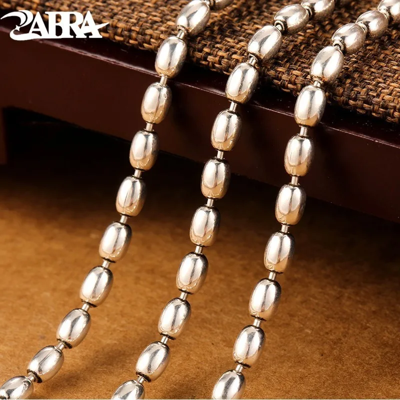 

ZABRA Necklace Men 925 Silver 3mm 55cm Vintage Long Round Rice Grain Shape Men's Chain Necklace Retro Sterling Jewelry For Male