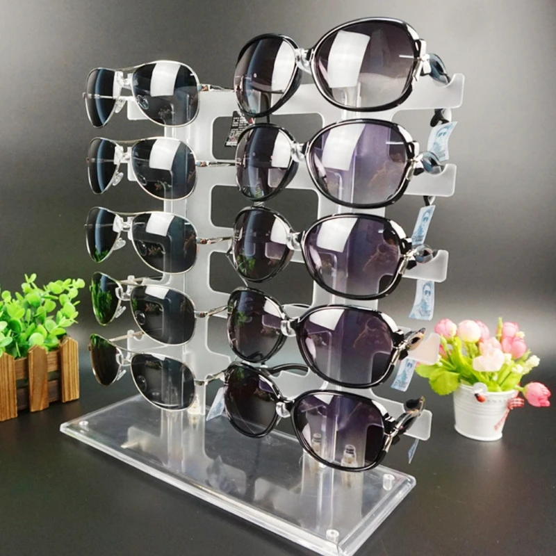 

Two Row Sunglasses Rack 10 Pairs Glasses Holder Display Stand Transparent