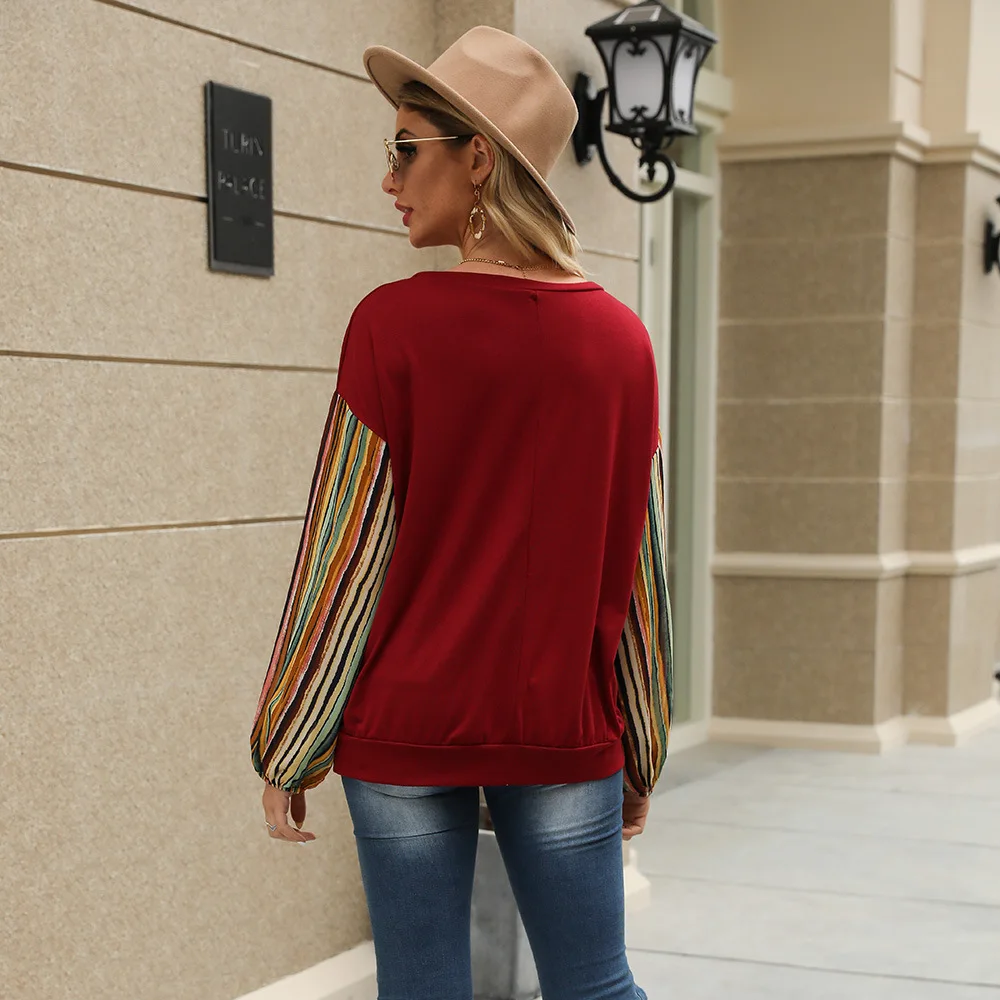 

Summer 2021 Striped Print Women Tshirts Feminina Loose Waist Plus Size Top Mujer Folds Long Sleeve Shirts for Women Dropshipping