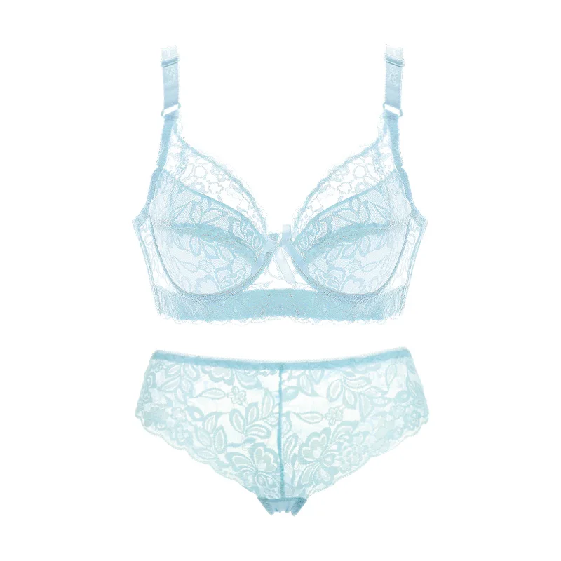 light blue Meizimei, комплект нижнего белья, кружевные короткие тонкие трусики, сексуальные бюстгальтеры для женщин, беспроводное нижнее белье без косточек, Топ bh размера плюс, пуш-ап 40 90 - Цвет: light blue