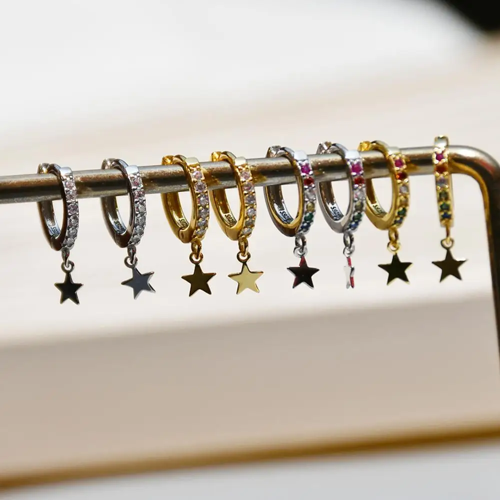 Серьги из стерлингового серебра 925 пробы модные с цирконием крестиком звезда