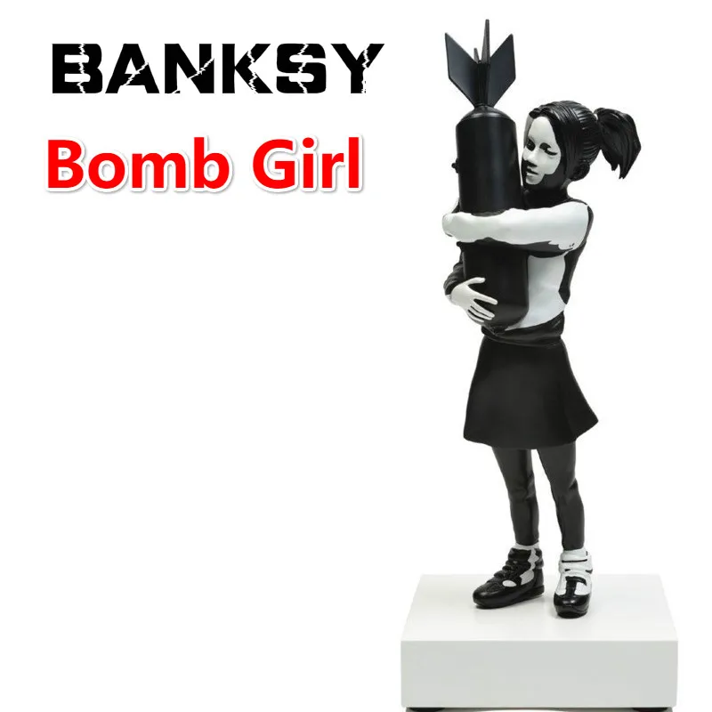 Estatua de bomba Banksy Girl, estatua Hugger de la bomba de la paz para chica, arte de calle, escultura de resina, ornamento, decoraci&oacute;n para el hogar y la Oficina, 33cm-0