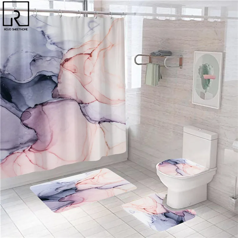 green gold bathroom curtain marble bath screen shower curtains decoration waterproof partition anti slip mat set toilet cover free global shipping