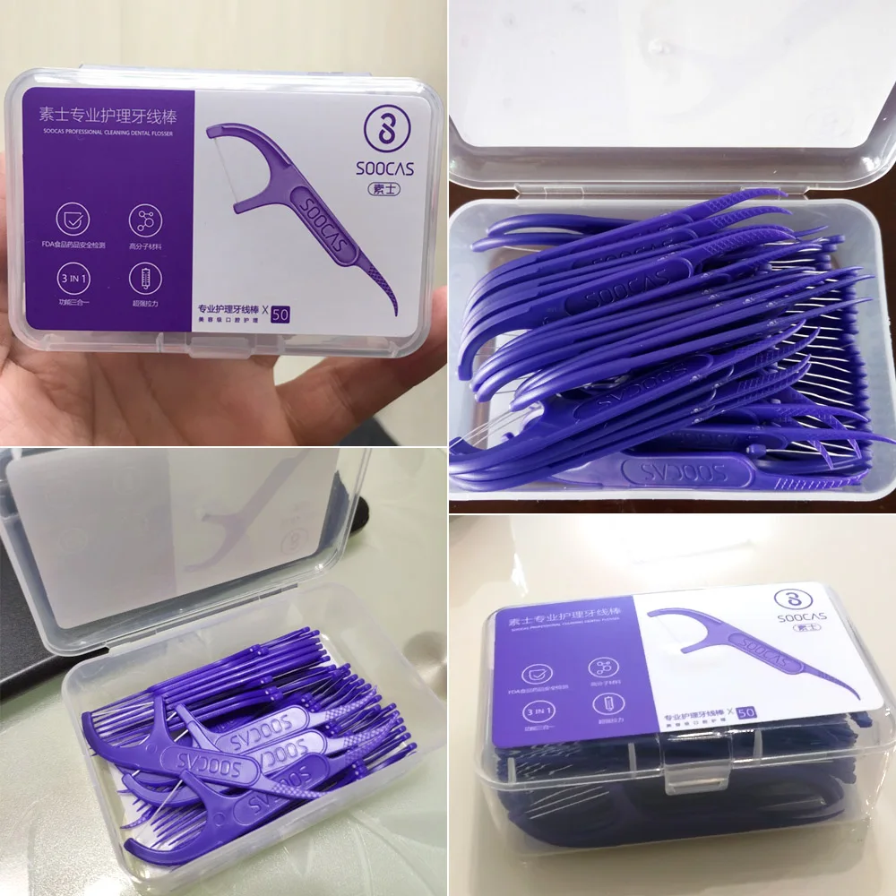 Xiaomi SOOCAS 300 шт. зубная нить для размещения между прутьями зубочистки провода гигиены полости рта для ухода за межзубным пространством 50 шт./кор. 6 коробка