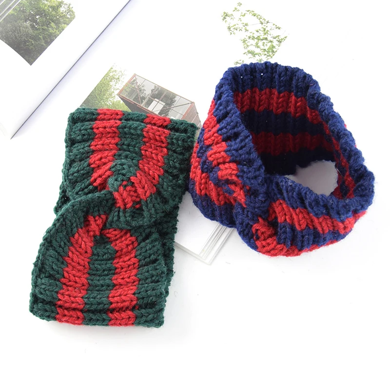 

Stripe Cross Knitted Headband Winter Crochet Ear Warmer Headband Headwrap Wide Elastic Hair Band Headwrap Bandanas Headdress New