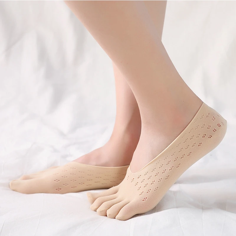 

Summer Ladies Velvet Plum Sock Breathable Lace Slippers Mesh Invisible Shallow Silicone Boat Socks Five Finger Sock Slippers