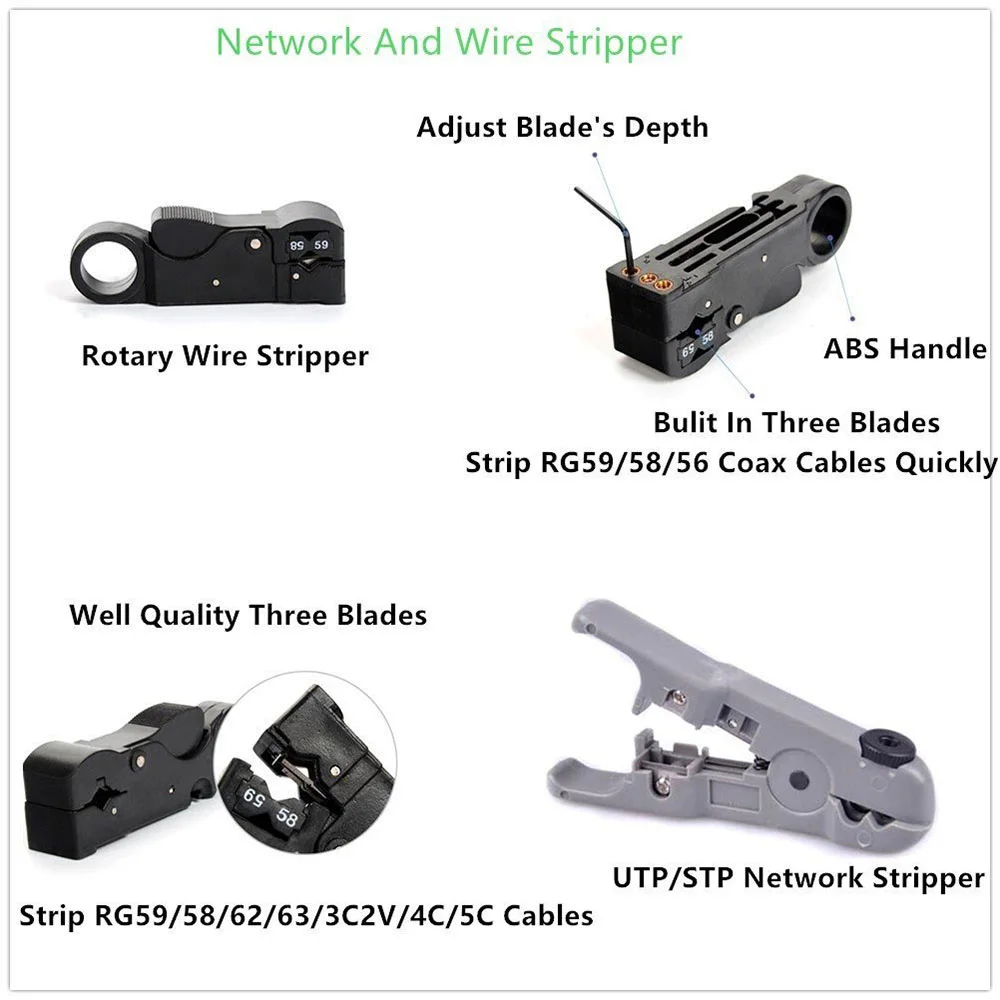 

11 шт./компл. RJ45 RJ11 RJ12 CAT5 CAT5e портативный набор инструментов для ремонта сети LAN тестер кабеля Utp и плоскогубцы обжимные Обжимные щипцы зажим ви...