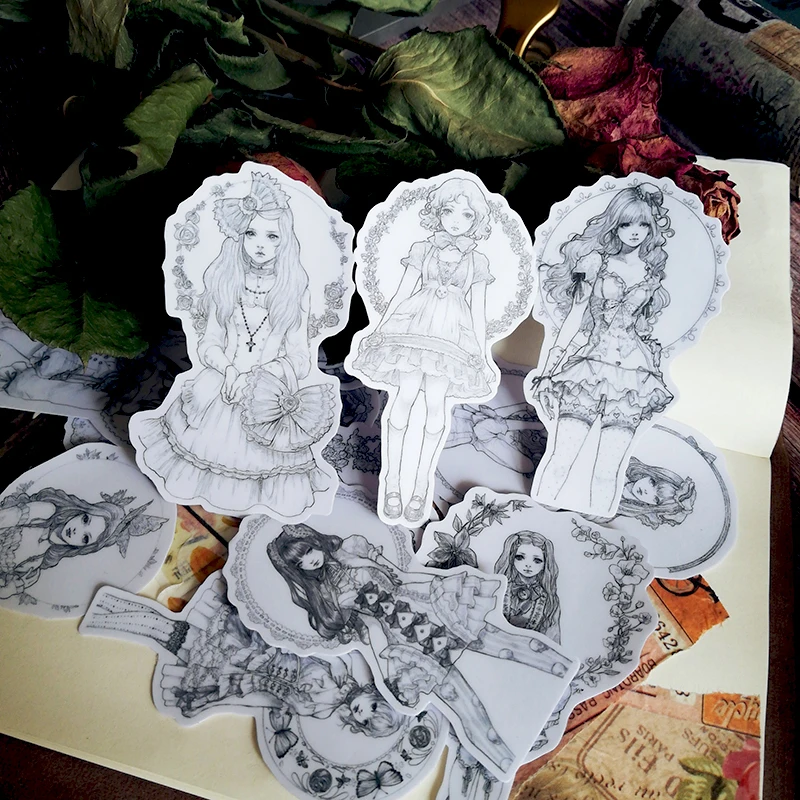 12 шт. в упаковке стиле ретро Платье для девочек аниме Стикеры s ремесла и
