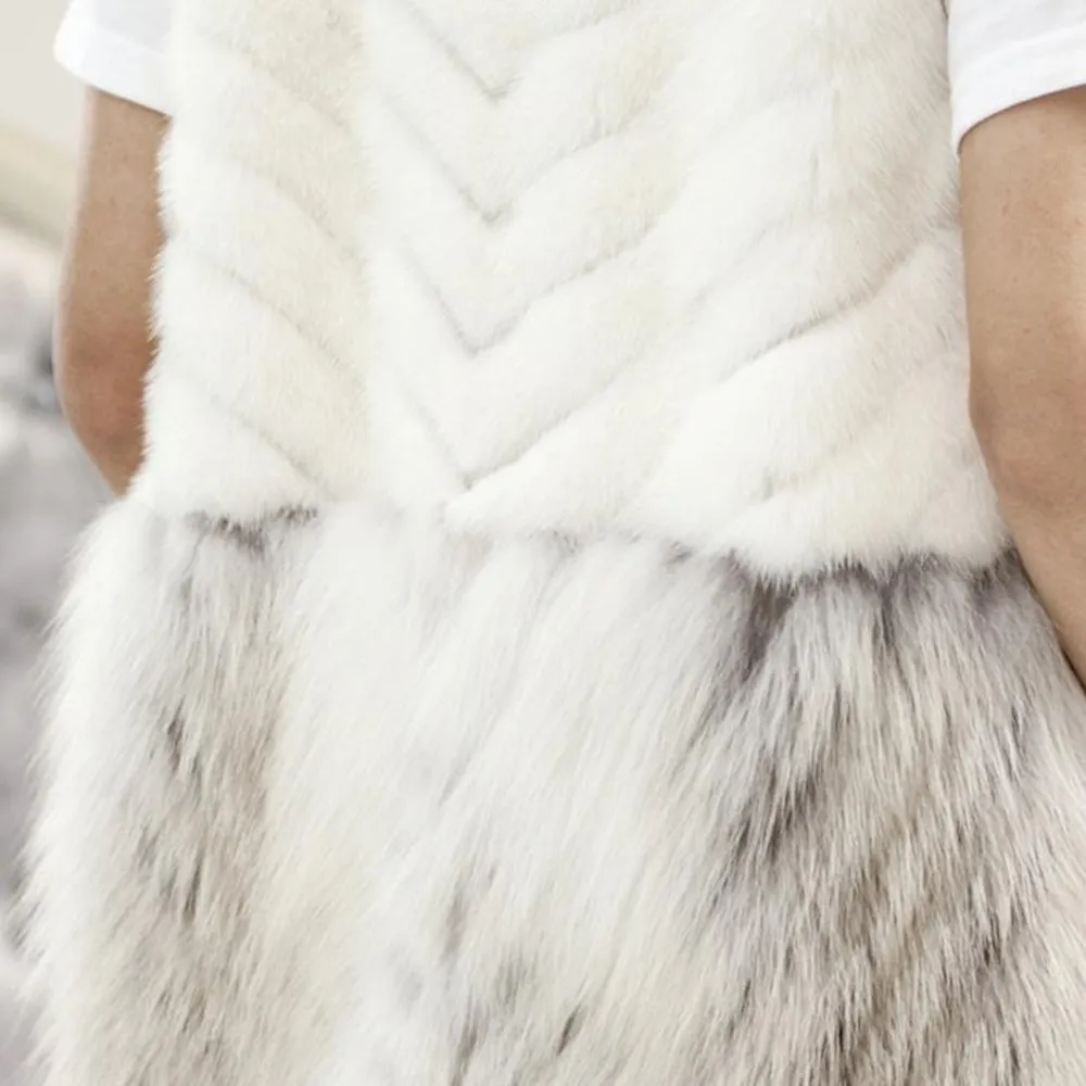 

Natural Raccoon Fur Mink Stitching Mid-length Vest Leather Coat Women's Jacket