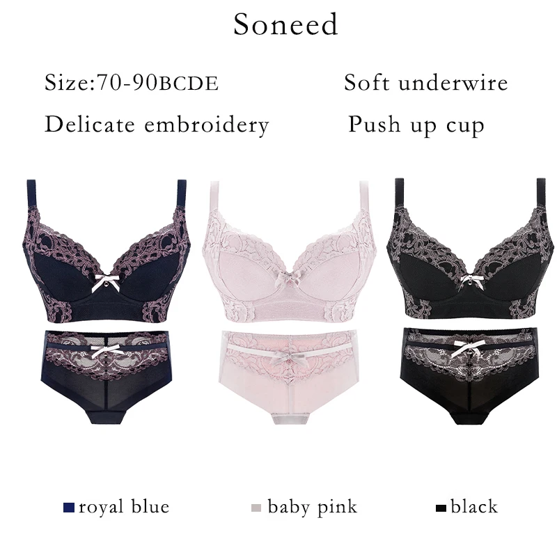 

Push up bra set embroidery Thai latex underwire lace encaje mujer lingerie plus size brassiere femme underwear women