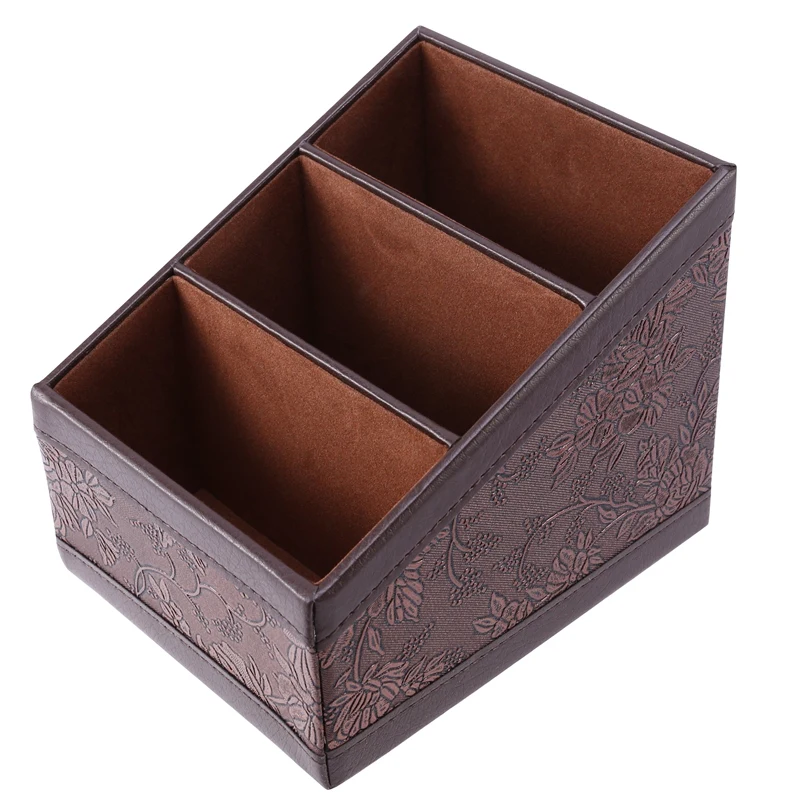 

Retro PU Leather Cosmetic Storage Box Remote Control Phone Holder Table Organizer for Home Office Storage Case