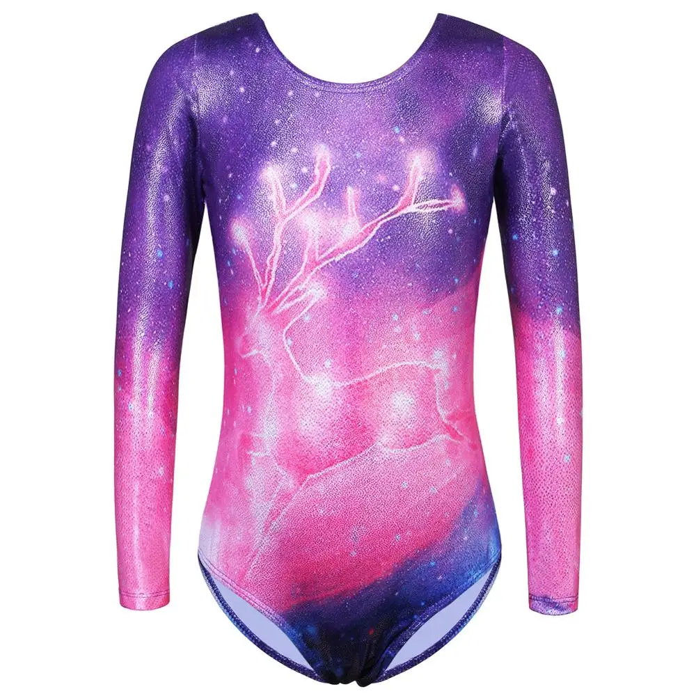 

BAOHULU Ballet Newest Design Dance Leotard for Girls Long Sleeve Gymnastics Leotard Shiny Elk Print Ballerina Costume Tights