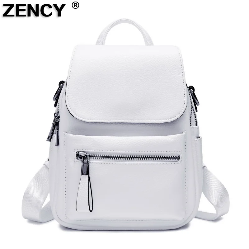 

ZENCY 2023 NEW 100% Genuine Cow Leather Women Design Backpack Lady Girl Soft Real Top Layer Cowhide Book Bag Style Knapsack