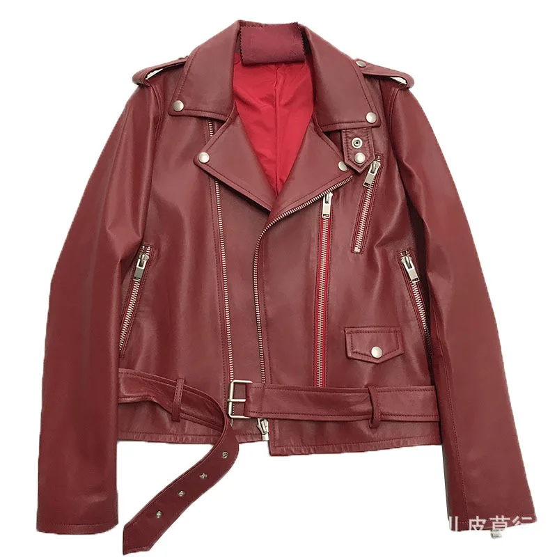 Женское меховое пальто Boollili розовое весеннее из овчины куртка натуральной кожи