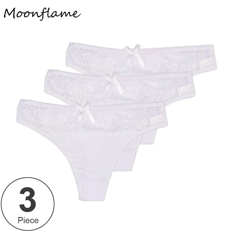 Moonflme 3 шт./лот сексуальное кружевное прозрачное хлопковое нижнее белье для женщин 87313 - Цвет: Белый