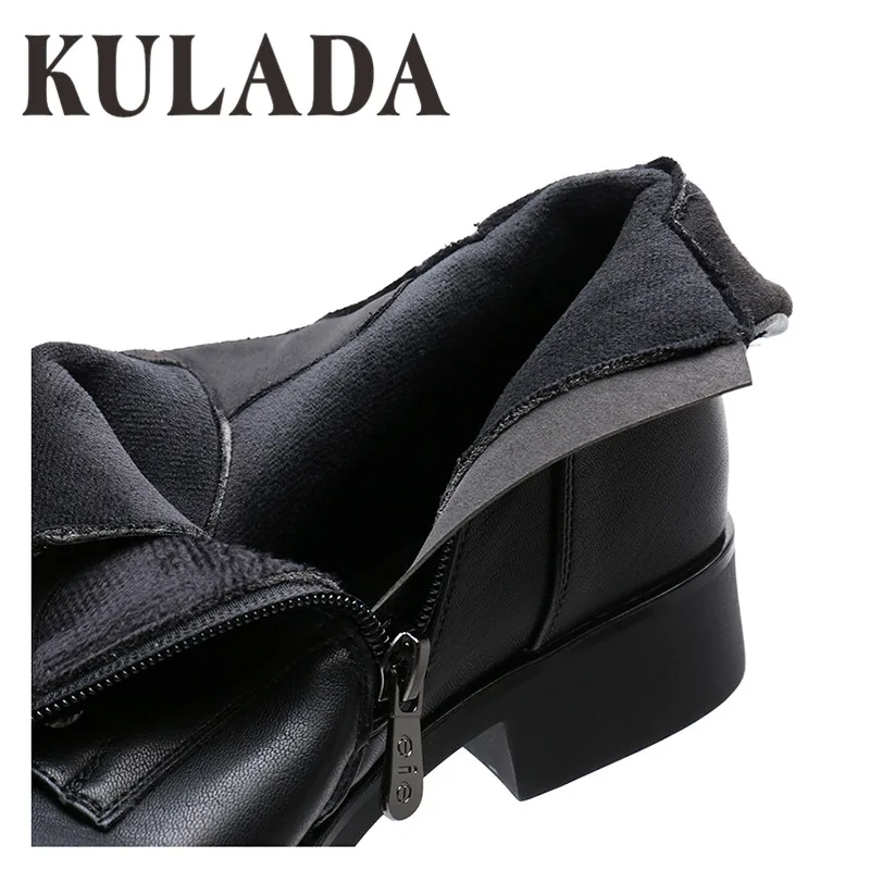 

KULADA New Classic Lace-up Black Ankle Boots Women Autumn Zipper Low Heels Boots Women Motorcycle Boots Waterproof Ladies Boots