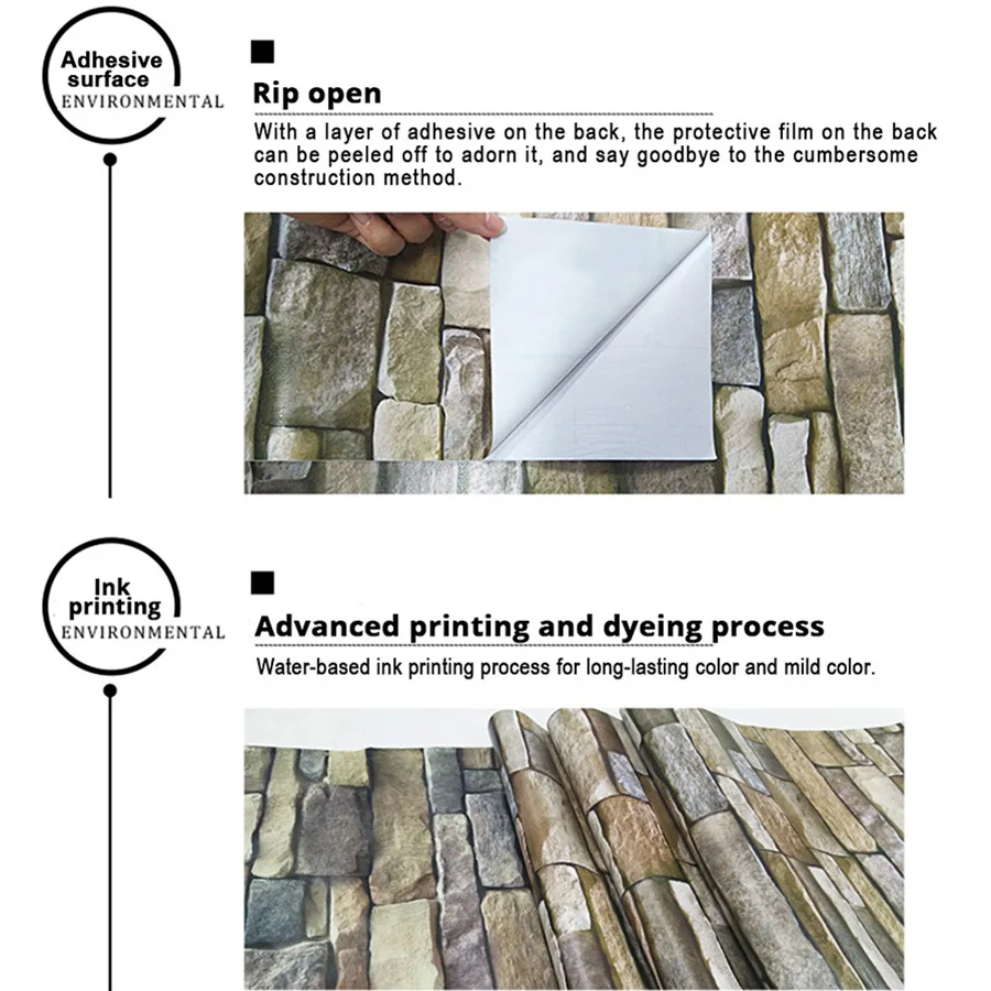 

Home Decor Shale Stone Pattern Contact Paper Self Adhesive Wall Papers PVC Waterproof Wallpaper for TV Background Bedroom Walls