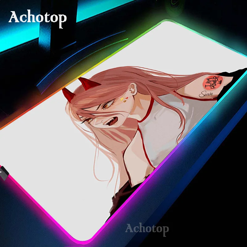 

Chainsaw Man LED Light Mousepad RGB Keyboard Cover Desk-mat Colorful Surface Mouse Pad Anime Waterproof World Computer Gamer