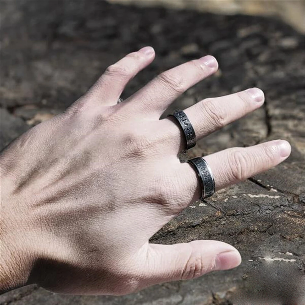 

Trendy Fashion Hand Polished Corrosion Engraved Letter Ring Men's Retro Simple Hip Hop Ring Party Locomotive Accessories Jewelry