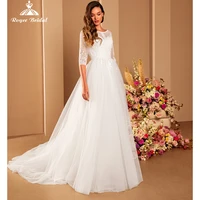 princess tulle wedding dress for bride floor length plus size bridal gown sweep train with illusion half sleeves roycebridal