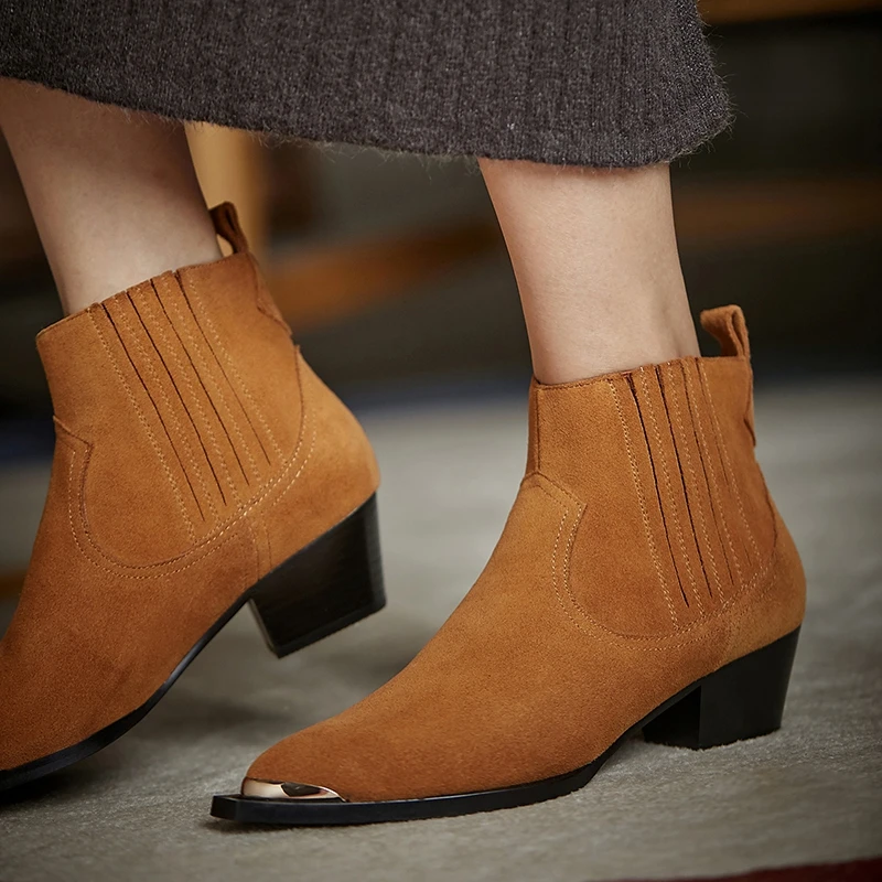 

Women Ankle Boots Genuine Leather Cow Suede Plus Size 34-40 Cm Feet Length Ankle Boots Pointed Toe 2020 Winter New Shoes Women
