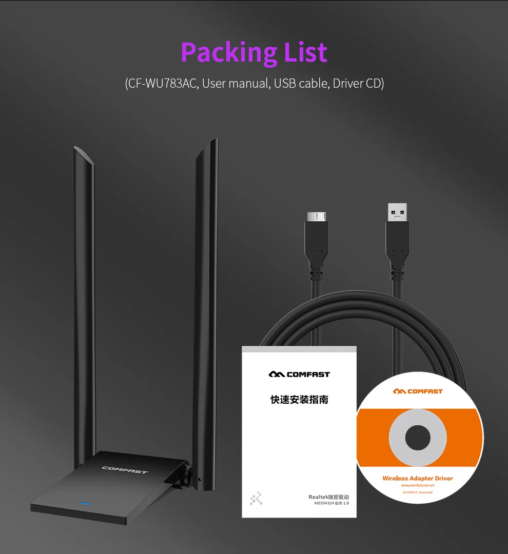 RTL8814AU 802.11AC 1900 Мбит/с USB3.0 беспроводной WiFi адаптер 2x6dBi антенна для Win7/8/10/11 Kali Linux