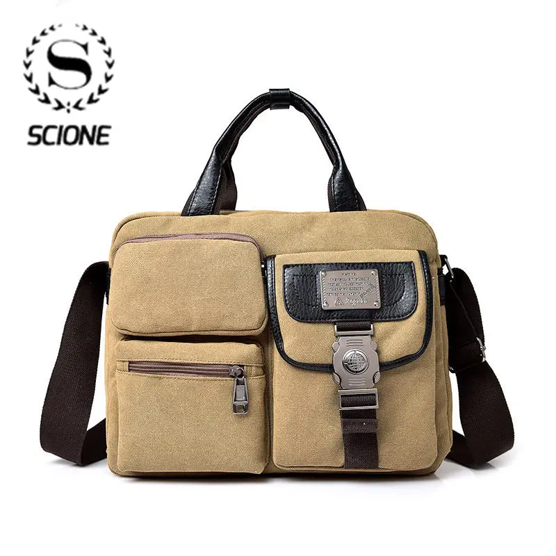 Scione деловая сумка мессенджер для мужчин Студенческая Холщовая Сумка через плечо