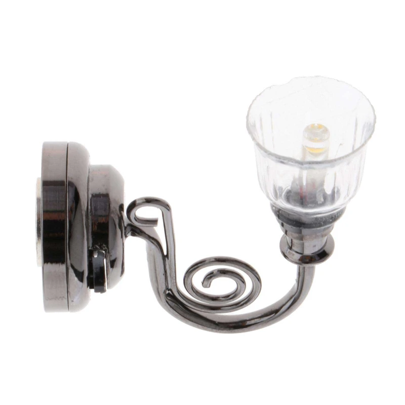 

1/12 Doll House Miniature Wall Lamp,LED Battery Operated Black Transparent Cover Wall Lamp Dollhouse Toy Accessories