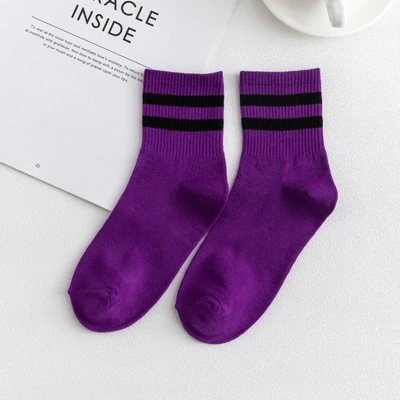 dark purple Блестящие флуоресцентные полосатые хлопковые женские уличные носки Модные трендовые яркие цветные яркие блестящие носки с двойной полосой - Цвет: dark purple