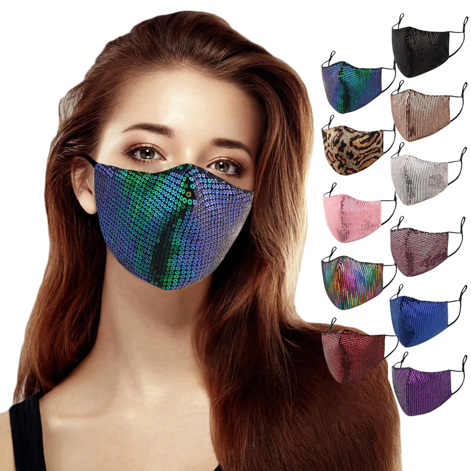 

11pc Fashion Women Sequin Mask For Face Colorful Bling Bling Washable Fabric Masks Wholesale Decoration Mascaras Dropshipping