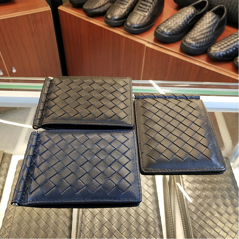 Men's Genuine Leather  Money Clips Luxury Brand Super Soft Sheepskin Hand-Woven Thin Women Large Wallet Multi Card Slot 2022 New