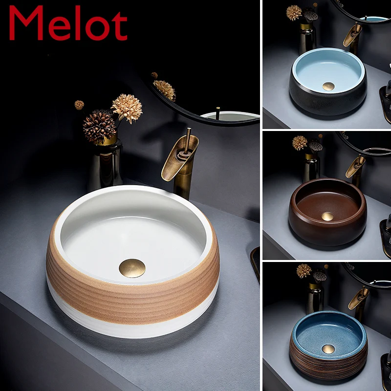 

Table Basin Single Basin Ceramic Art Washbasin Retro Wash Basin Balcony Bathroom round Wash Basin Home