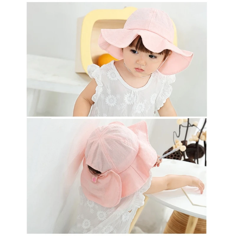 

J2FF Outdoor Baby Bucket Hat Infant Girls Fisherman Sun Wide Brimmed Bonnet Bow