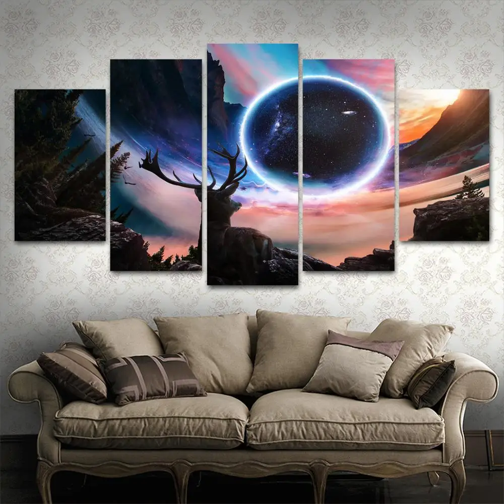 

Drop shipping 5 Panel Wall Art Pictures Canvas Painting abstract canvas poster painting decoration for living room LW363