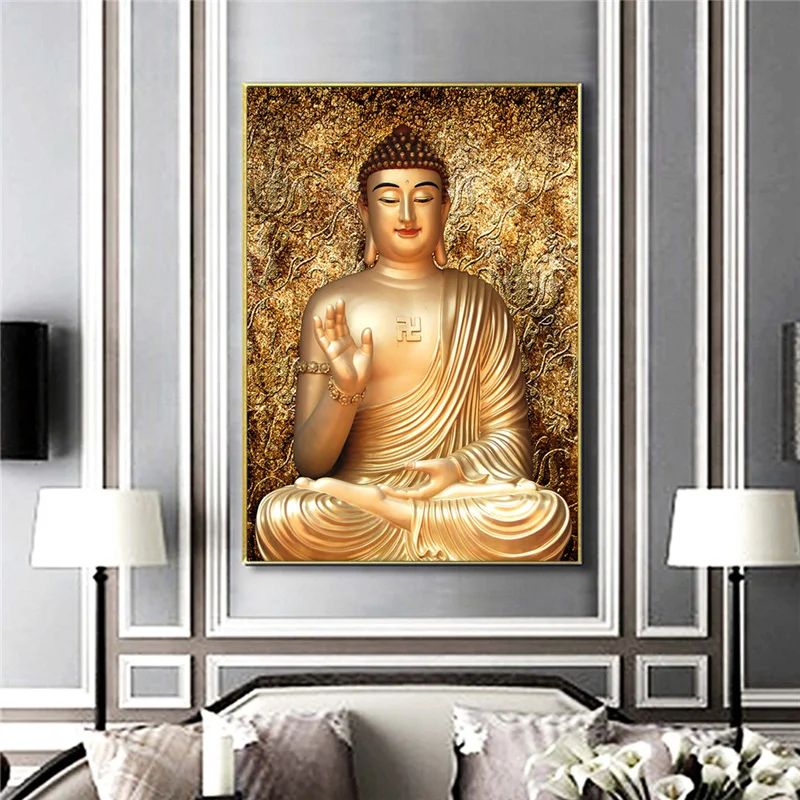 Gold Color Buddha Canvas Paintings Giclee Posters and Prints Cuadros Wall Art Pictures for Living Room Home Decoration Unframed | Дом и сад