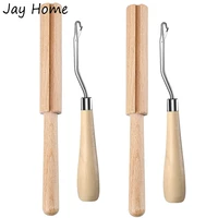 2pcs latch hook tool rug mesh fabric canvas wooden bent latch hook tool yarn cutter tool embroidery crafts supplies for diy