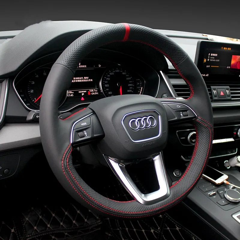

DIY hand-stitched leather car steering wheel cover for Audi A4L A3 A6L Q5L Q3 A5 Q7 Q3 A7
