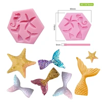 mermaid tail starfish silicone mold for diy chocolate candy cake decoration plaster ornaments fondant mould kitchenware baking