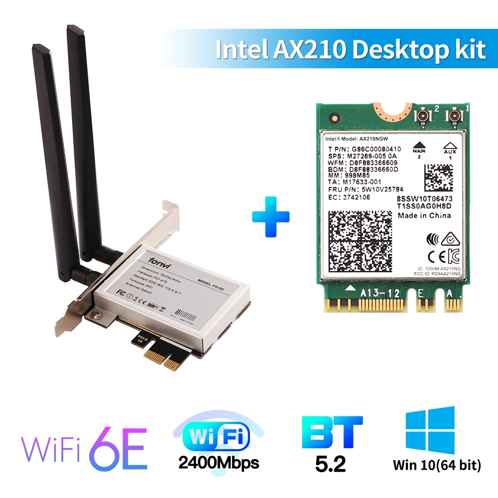 Настольный Wi Fi 6 Intel AX210 PCIe WiFi адаптер Bluetooth 5 2 2400 Мбит/с 802.11ax AX210NGW MU MIMO 4G/5 ГГц 6E карта
