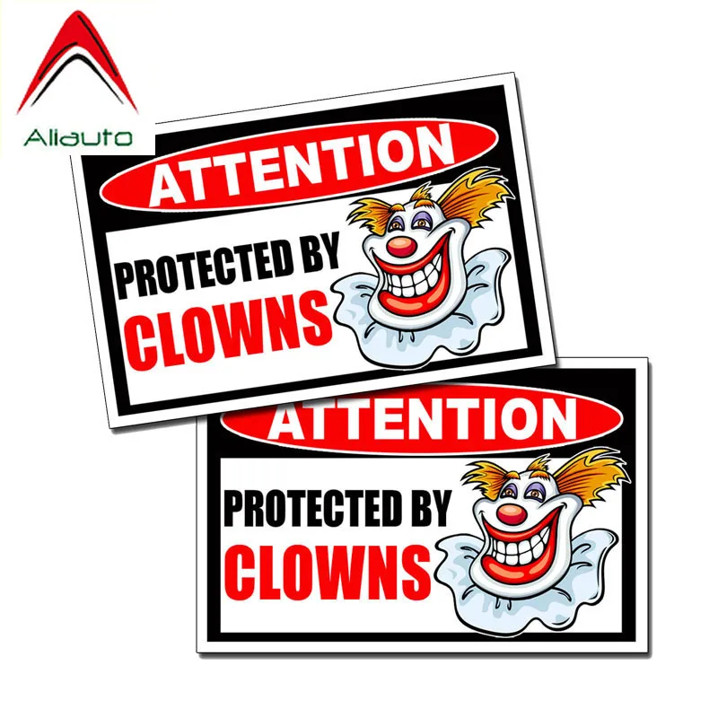 

Aliauto 2 X Warning Car Sticker Attention Cute Protected By Clown Reflective Decals PVC Funny Accessories Vinyl,11cm*7cm