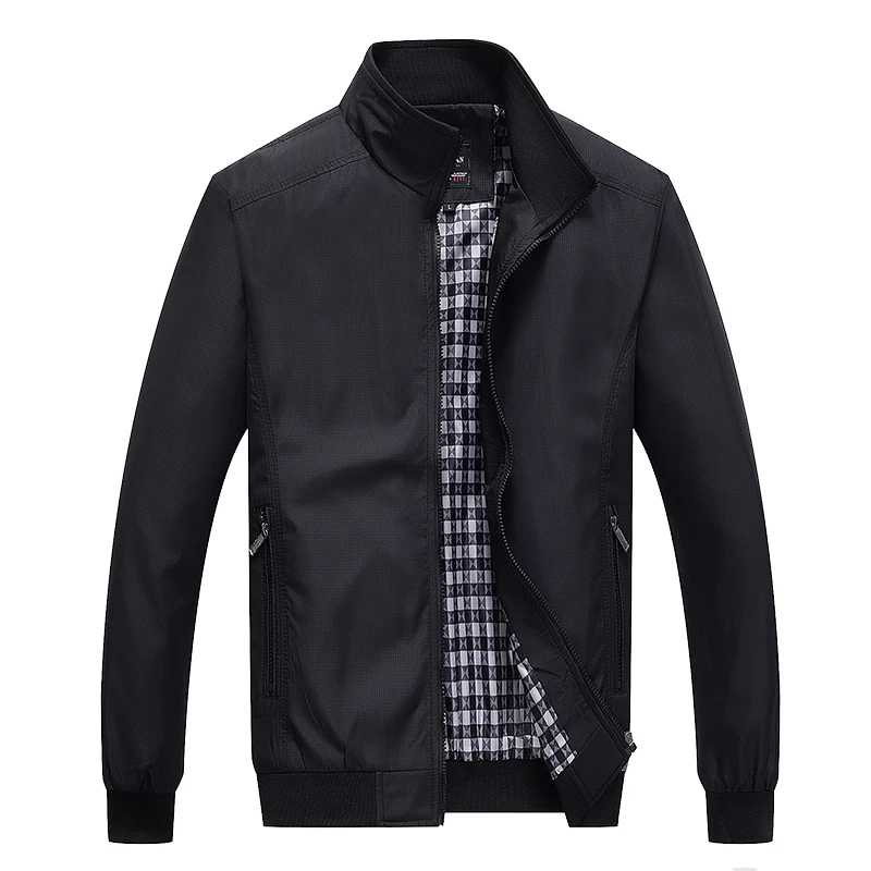 

Spring Autumn Casual Jacket Men Baseball Bomber Overcoat Mens Waterproof Jacket Windbreaker Slim Fit Coats Plaid Plus Size 165