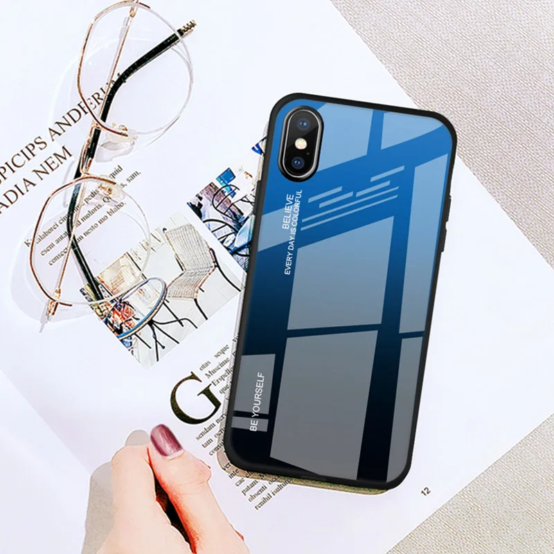 07 Цветной градиентный чехол из закаленного стекла для iPhone 7, 8 Plus, 6, 6 S, смартфон, полный Чехол, блестящий чехол для iPhone XR X XS Max - Цвет: 07