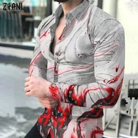 high quality men fashion shirts turn down collar button shirt autumn mens vintage casual digital printing long sleeve tops s 3x